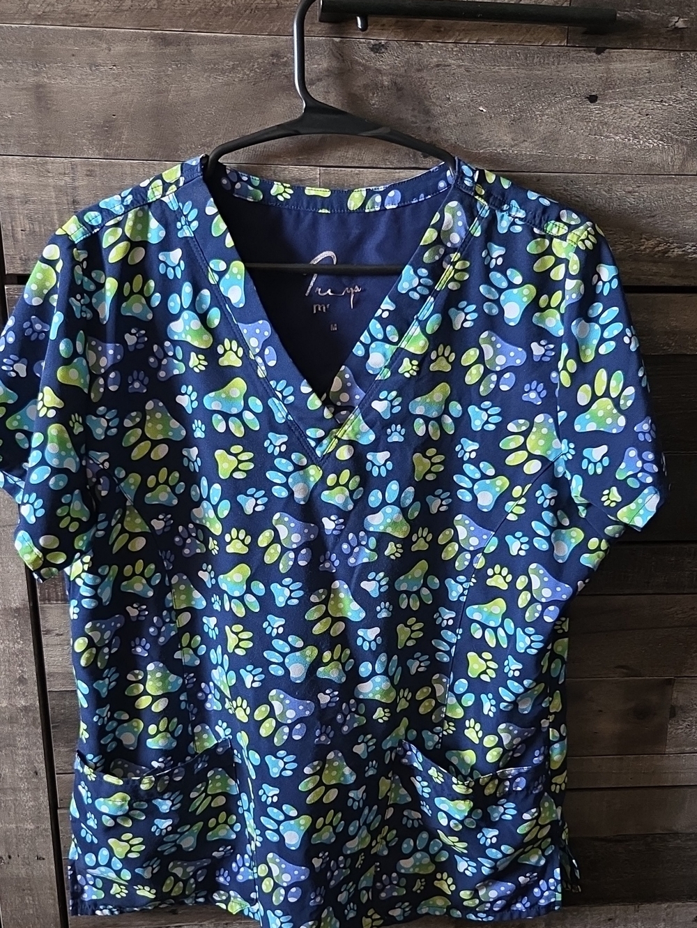 Maevn Paw Print V-Neck Scrub Top